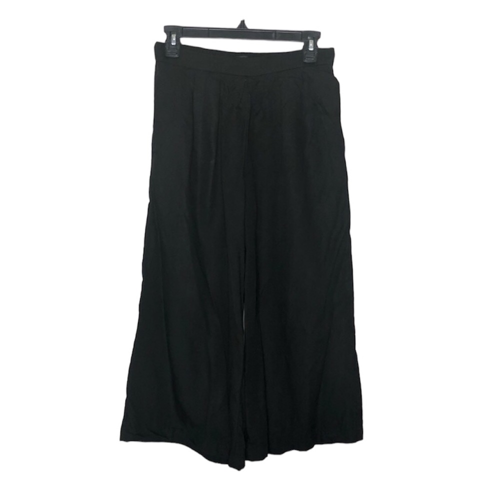 LOFT | Black Pleated Front Culotte Pull On Wide Leg Pants Crop Length